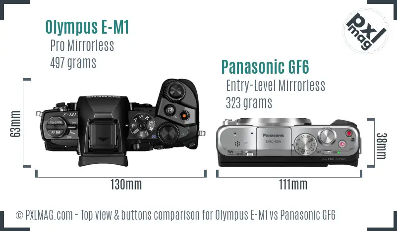 Olympus E-M1 vs Panasonic GF6 top view buttons comparison