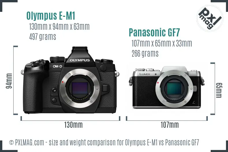Olympus E-M1 vs Panasonic GF7 size comparison
