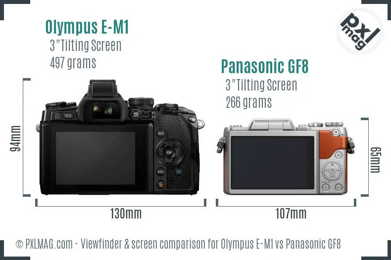 Olympus E-M1 vs Panasonic GF8 Screen and Viewfinder comparison