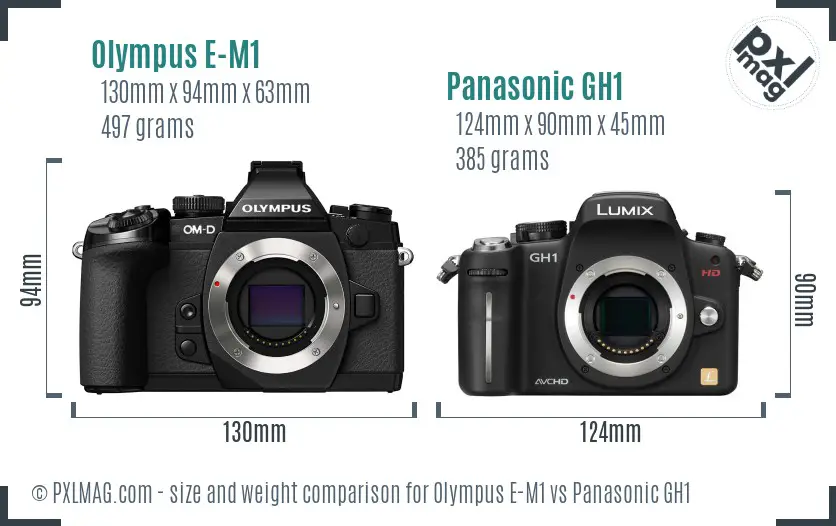 Olympus E-M1 vs Panasonic GH1 size comparison