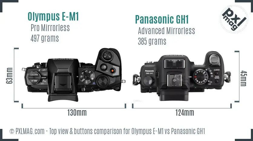 Olympus E-M1 vs Panasonic GH1 top view buttons comparison