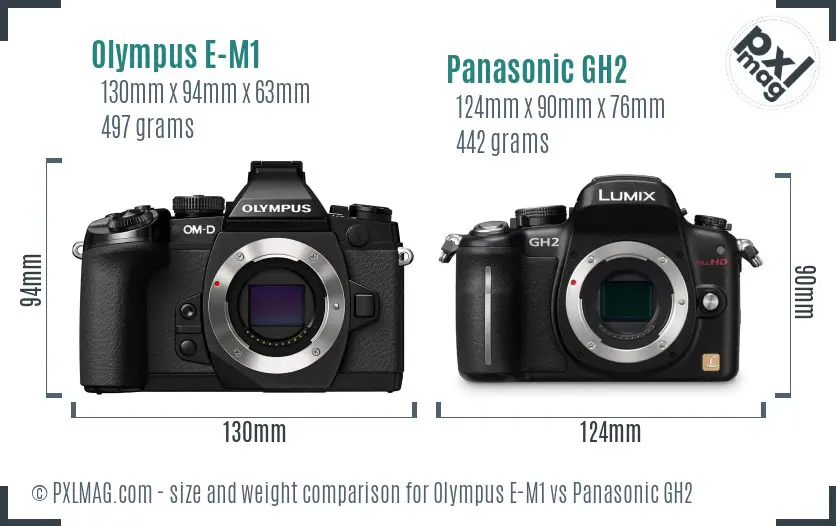 Olympus E-M1 vs Panasonic GH2 size comparison