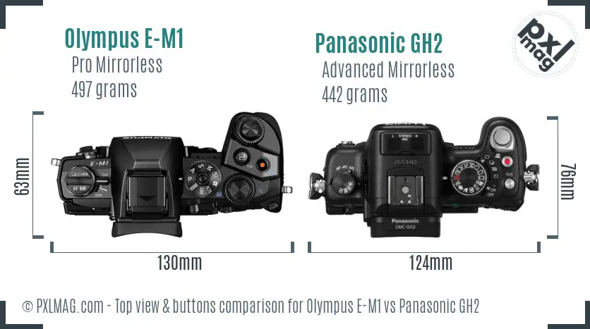 Olympus E-M1 vs Panasonic GH2 top view buttons comparison