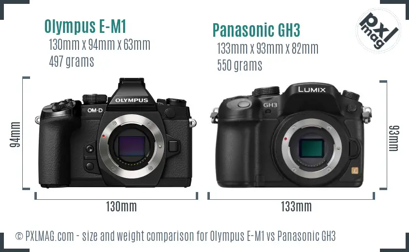 Olympus E-M1 vs Panasonic GH3 size comparison