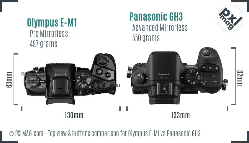 Olympus E-M1 vs Panasonic GH3 top view buttons comparison