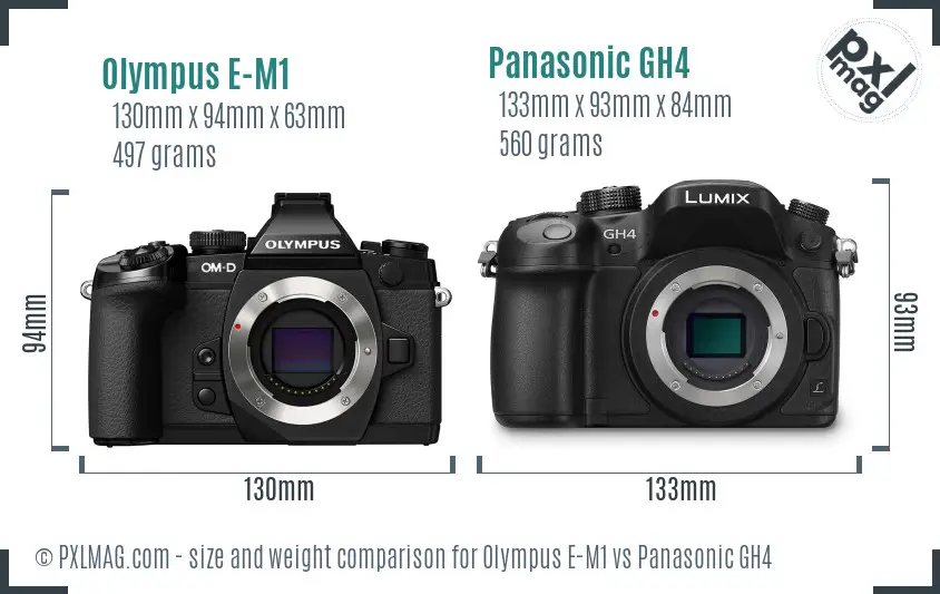 Olympus E-M1 vs Panasonic GH4 size comparison