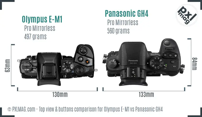 Olympus E-M1 vs Panasonic GH4 top view buttons comparison