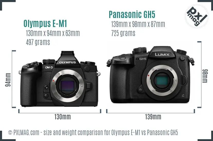 Olympus E-M1 vs Panasonic GH5 size comparison