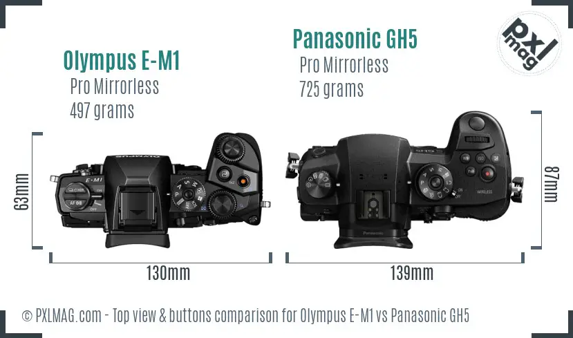 Olympus E-M1 vs Panasonic GH5 top view buttons comparison