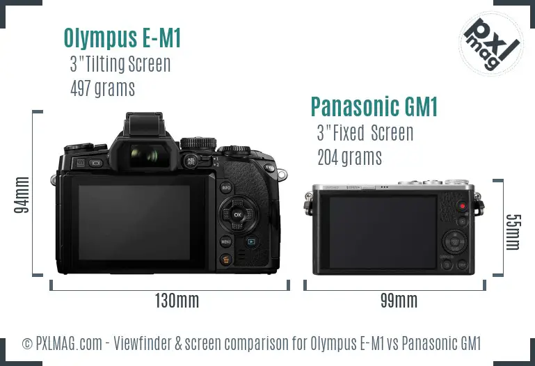 Olympus E-M1 vs Panasonic GM1 Screen and Viewfinder comparison
