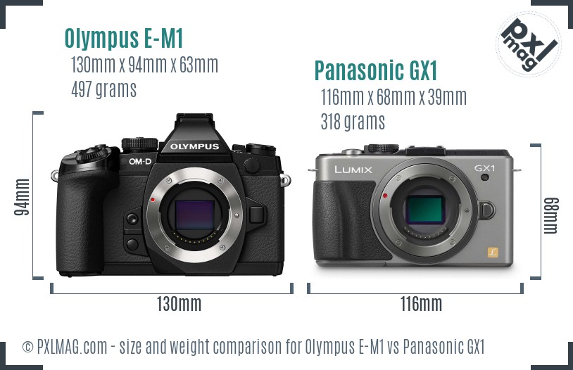 Olympus E-M1 vs Panasonic GX1 size comparison