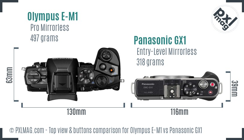 Olympus E-M1 vs Panasonic GX1 top view buttons comparison