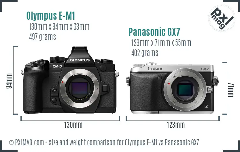 Olympus E-M1 vs Panasonic GX7 size comparison Olympus E-M1 vs Panasonic GX7 size comparison