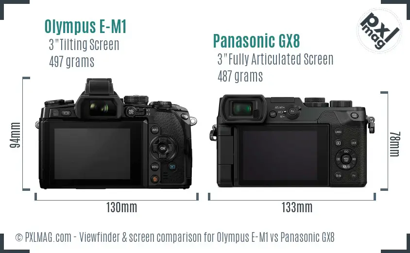 Olympus E-M1 vs Panasonic GX8 Screen and Viewfinder comparison