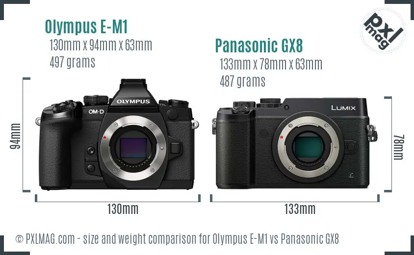 Olympus E-M1 vs Panasonic GX8 size comparison