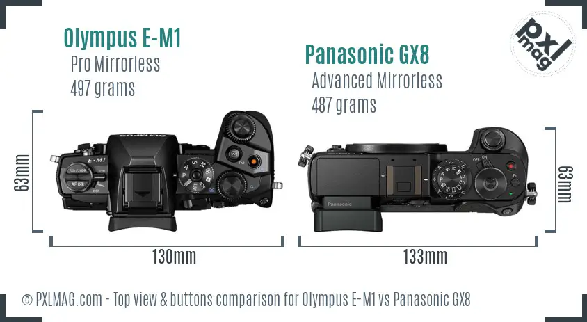 Olympus E-M1 vs Panasonic GX8 top view buttons comparison