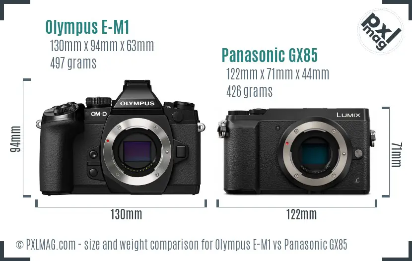 Olympus E-M1 vs Panasonic GX85 size comparison