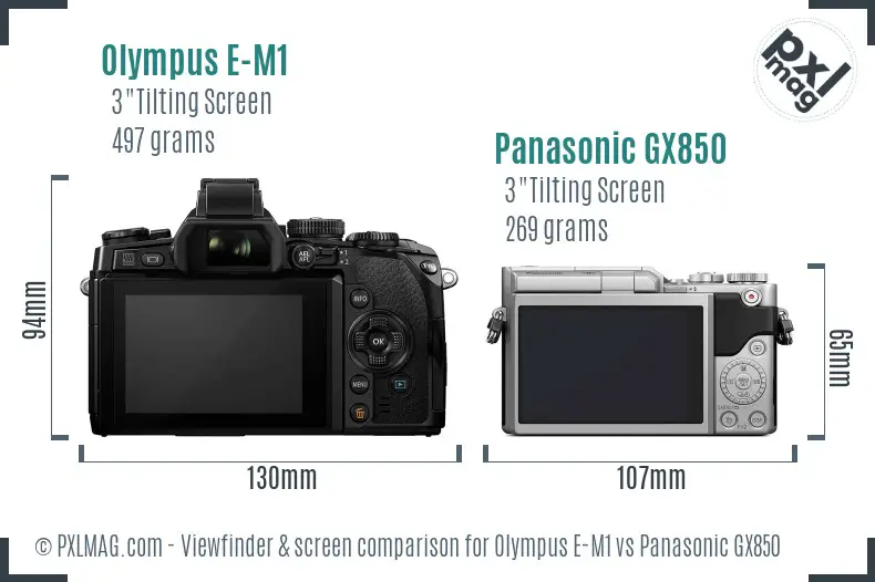 Olympus E-M1 vs Panasonic GX850 Screen and Viewfinder comparison