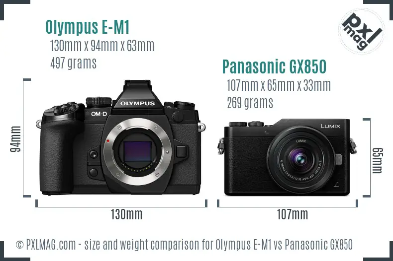 Olympus E-M1 vs Panasonic GX850 size comparison