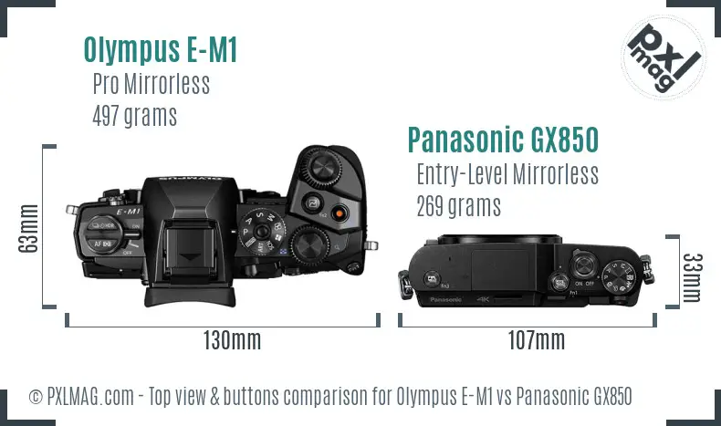 Olympus E-M1 vs Panasonic GX850 top view buttons comparison