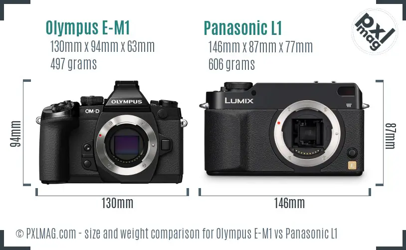 Olympus E-M1 vs Panasonic L1 size comparison
