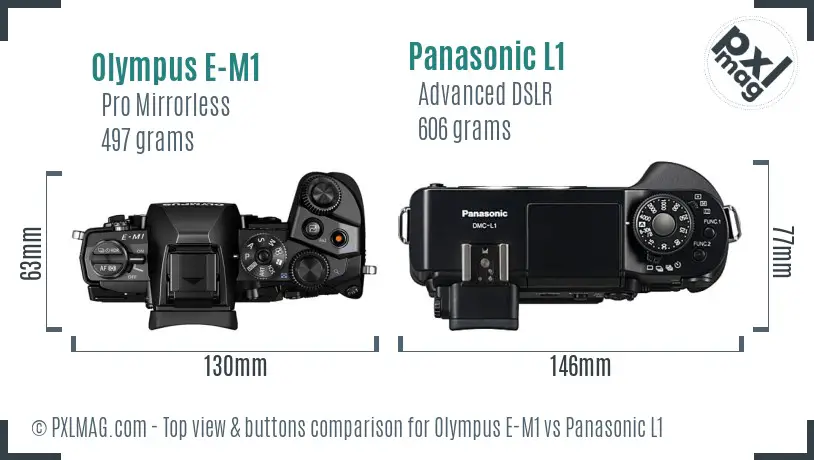 Olympus E-M1 vs Panasonic L1 top view buttons comparison