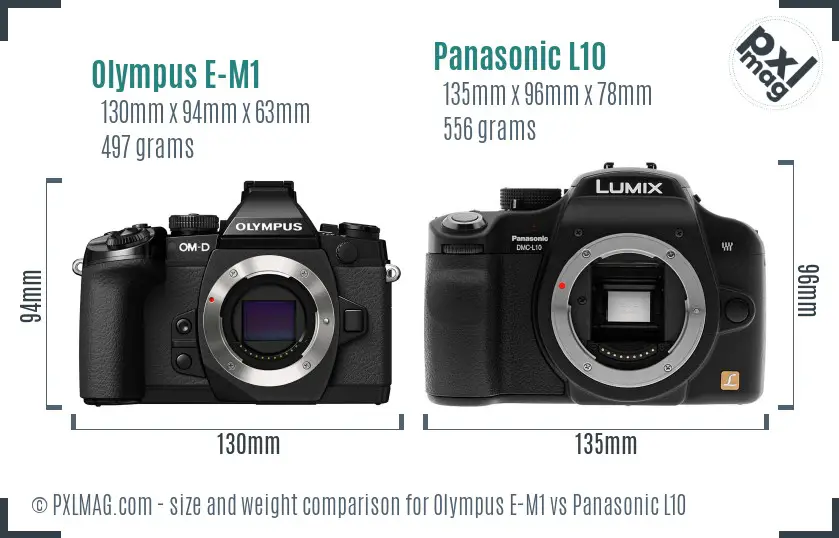 Olympus E-M1 vs Panasonic L10 size comparison