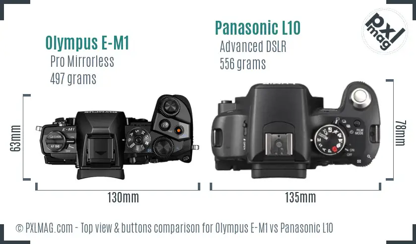 Olympus E-M1 vs Panasonic L10 top view buttons comparison