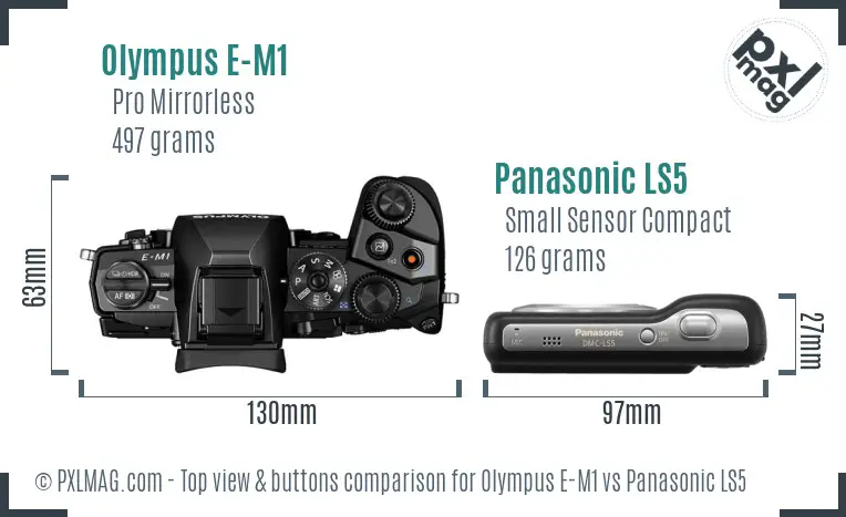Olympus E-M1 vs Panasonic LS5 top view buttons comparison