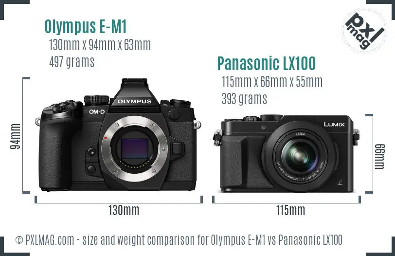 Olympus E-M1 vs Panasonic LX100 size comparison