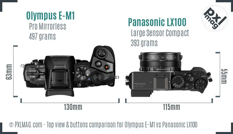 Olympus E-M1 vs Panasonic LX100 top view buttons comparison