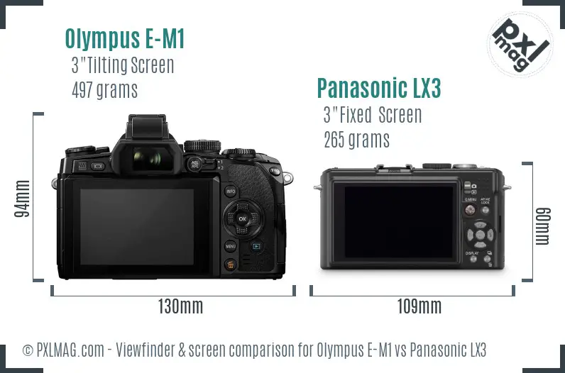 Olympus E-M1 vs Panasonic LX3 Screen and Viewfinder comparison