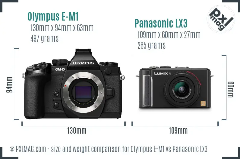 Olympus E-M1 vs Panasonic LX3 size comparison