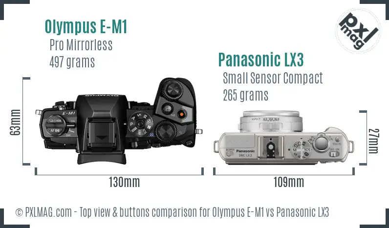 Olympus E-M1 vs Panasonic LX3 top view buttons comparison