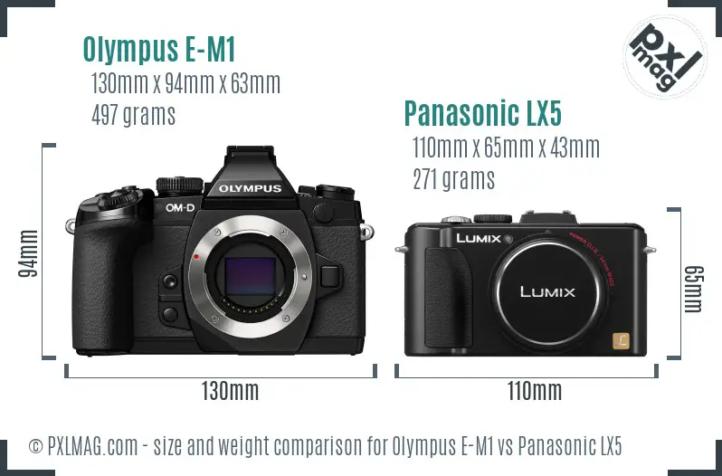 Olympus E-M1 vs Panasonic LX5 size comparison