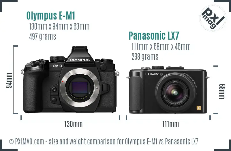 Olympus E-M1 vs Panasonic LX7 size comparison