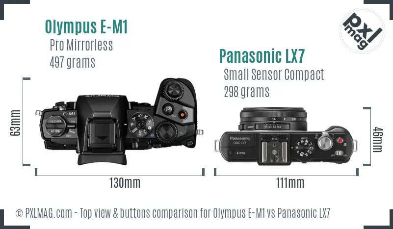 Olympus E-M1 vs Panasonic LX7 top view buttons comparison
