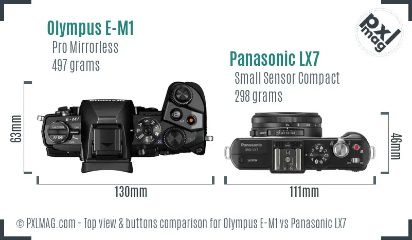 Olympus E-M1 vs Panasonic LX7 top view buttons comparison Olympus E-M1 vs Panasonic LX7 top view buttons comparison