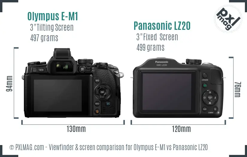 Olympus E-M1 vs Panasonic LZ20 Screen and Viewfinder comparison