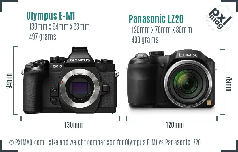 Olympus E-M1 vs Panasonic LZ20 size comparison
