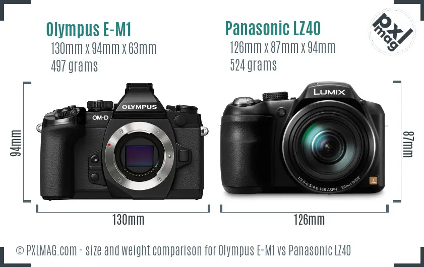 Olympus E-M1 vs Panasonic LZ40 size comparison