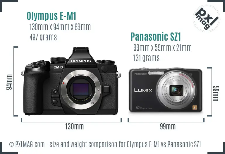 Olympus E-M1 vs Panasonic SZ1 size comparison