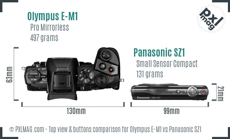 Olympus E-M1 vs Panasonic SZ1 top view buttons comparison