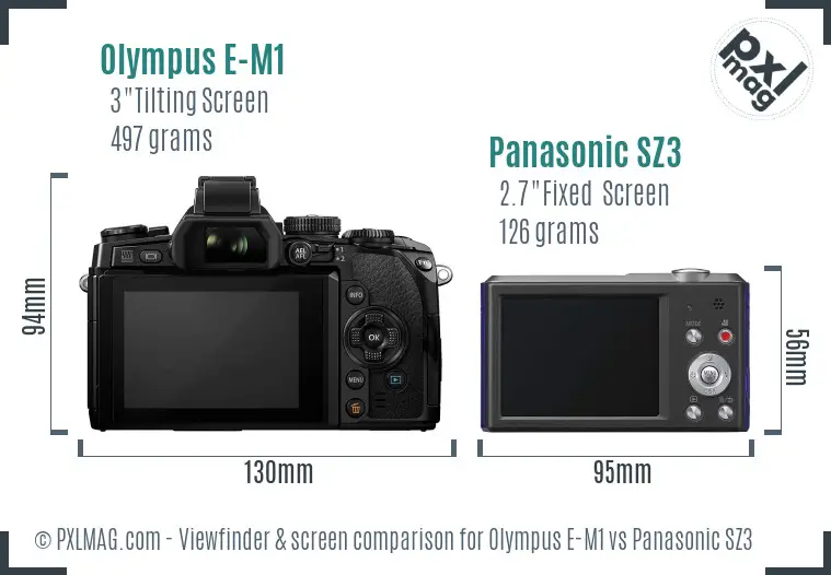 Olympus E-M1 vs Panasonic SZ3 Screen and Viewfinder comparison