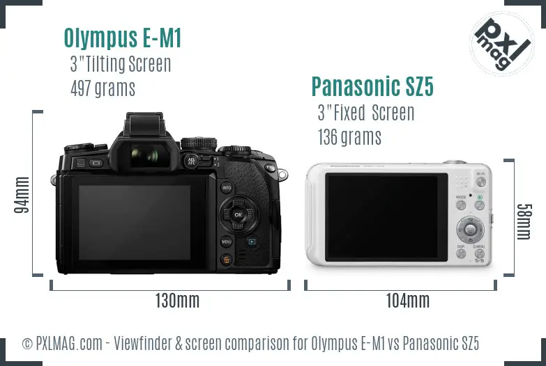 Olympus E-M1 vs Panasonic SZ5 Screen and Viewfinder comparison