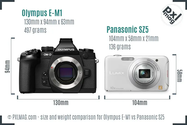Olympus E-M1 vs Panasonic SZ5 size comparison