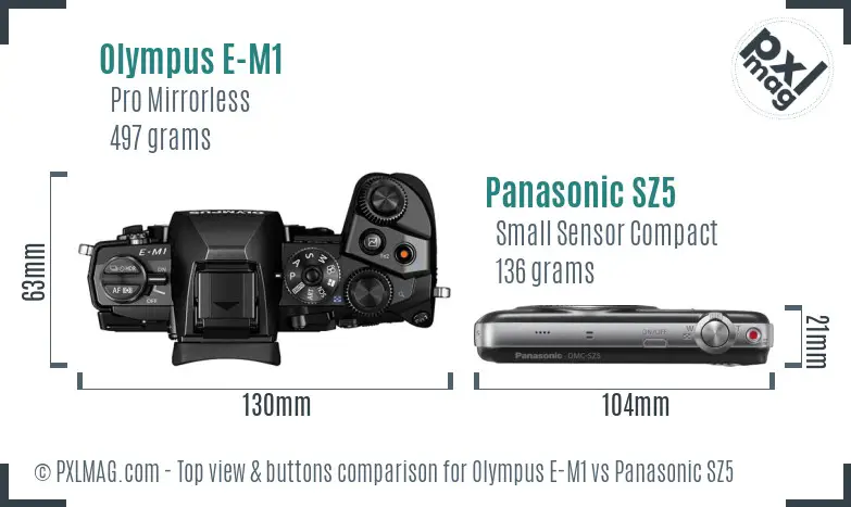 Olympus E-M1 vs Panasonic SZ5 top view buttons comparison