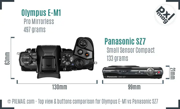 Olympus E-M1 vs Panasonic SZ7 top view buttons comparison