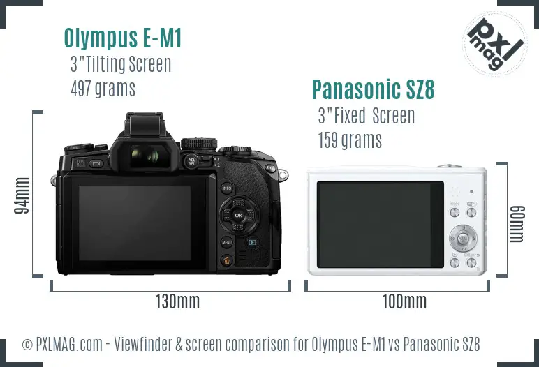 Olympus E-M1 vs Panasonic SZ8 Screen and Viewfinder comparison