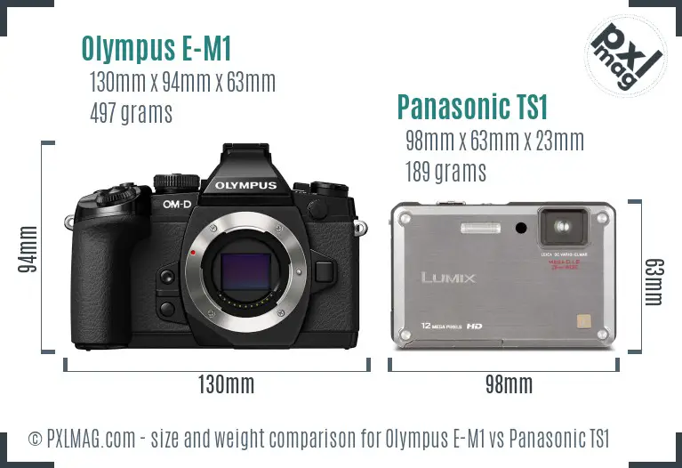 Olympus E-M1 vs Panasonic TS1 size comparison